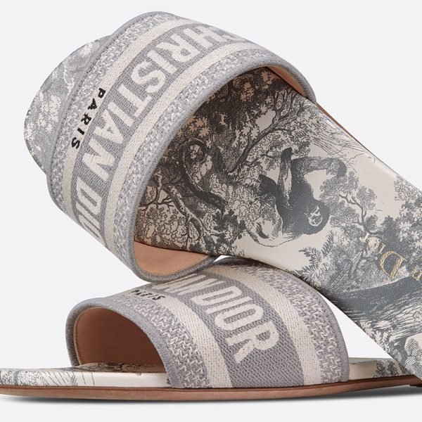 Christian Dior Dway Slides Women Toile De Jouy Motif Canvas Grey - Image 4