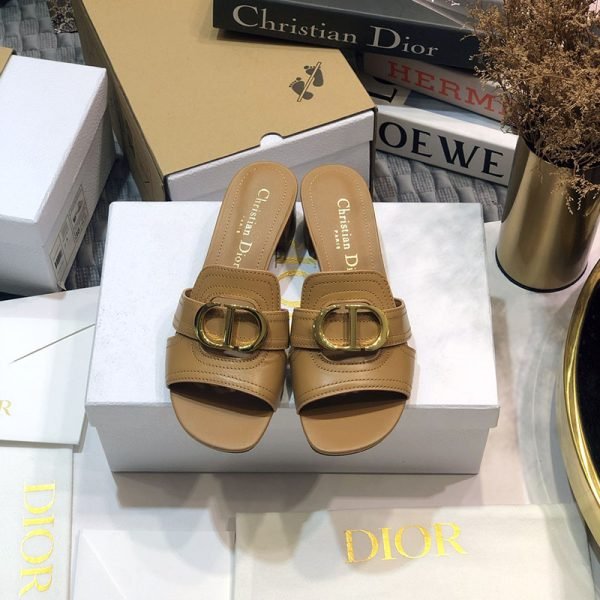 Dior 30 Montaigne Heeled Slides Women Calfskin Khaki - Image 2