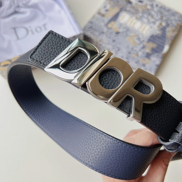 Dior Italic Buckle Reversible Belt Grained Calfskin Blue - Image 3